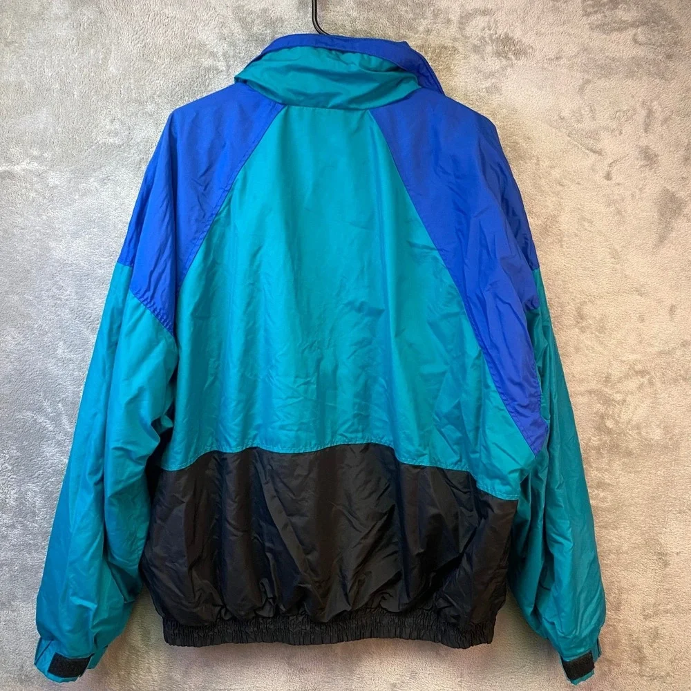 Vintage Columbia Sportswear Windbreaker Jacket XL Blue Teal Black Color Block